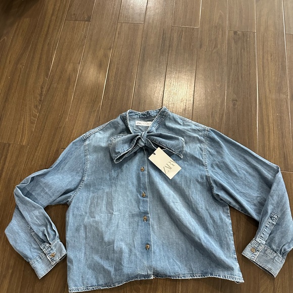 Zara oversized tied jeans shirt - Picture 3 of 4